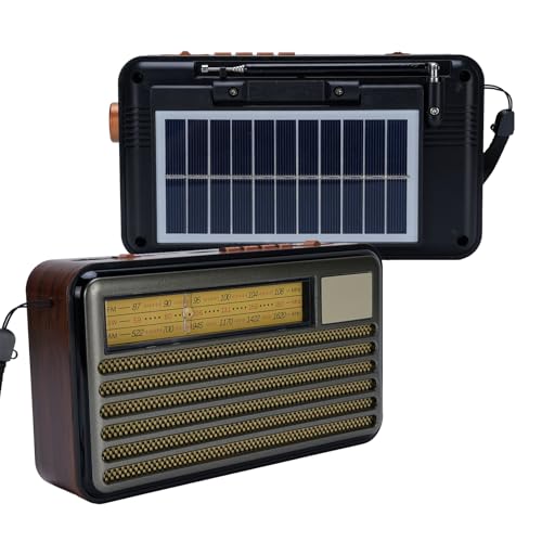 Portable Retro Radio with Bluetooth Speaker, Small Vintage AM FM Shortwave Radio, Solar/Battery Operated, Support TF Card/USB Playing