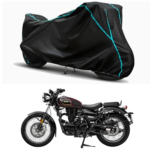 Image of Waterproof Bike Body Cover Compatible for | Benelli Imperiale 400 | Taffeta Fabric, Sky Piping Design, Bottom Elastic Fit | Dustproof, Sun UV & Rain Protection for All Weather.