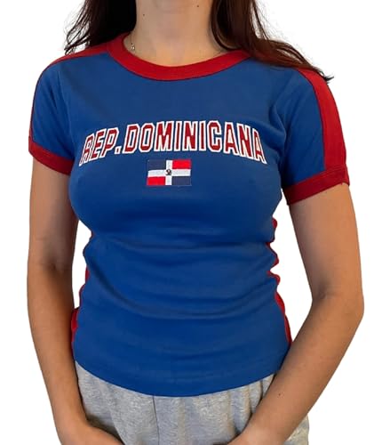 E-Girls Baby Tee for Women Y2k Graphic Short Sleeve Crop Tops Vintage Aesthetic Streetwear Tee Shirts(Aa Dominicana Blue Small)