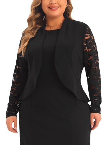 Agnes Orinda Plus Size Blazer Cardigan for Women Long Sleeve Lace Open Front Cropped Shrug Bolero Cardigans Jacket2