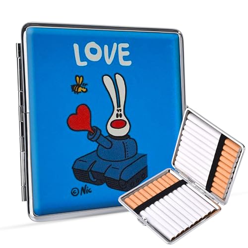 Boîte à cigarette pour 20 cigarettes – Étui rigide en simili cuir et métal – Boîte à cigarettes avec fermeture à bouton – Format compact pour...