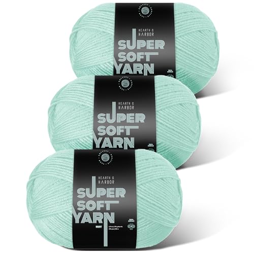 Image of Acrylic Yarn for Crocheting & Knitting - Soft Crochet Yarn for Crocheting, 3 Pack of 370 Yards, Perfect for Crafts & Amigurumi, Medium Worsted Weight 4, Mint