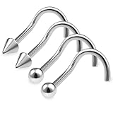 4pcs 20g 0.8mm Nose Screw Rings Nostril Stud Surgical Stainless Steel 2mm Cone Spike 2mm Ball