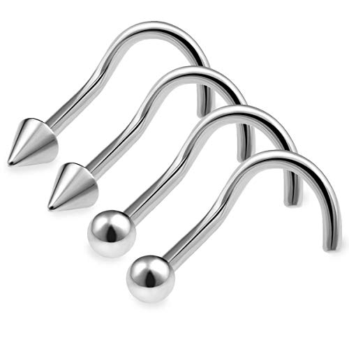 nostril cones - 4pcs 20g 0.8mm Nose Screw Rings Nostril Stud Surgical Stainless Steel 2mm Cone Spike 2mm Ball