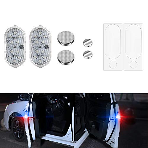 LECART 2Pcs Red and Blue Wireless Car Door LED Warning Light Strong Flashing Battery Operated Car Door Safety Warning Lights Anti Rear-end Collision Automatically ON/OFF Door Side LED Warning Lamps