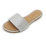 EXEBLUE Women's Glitter Shiny Slide Sandals Fashion Round Toe Slip on Bling Slippers Silver 8
