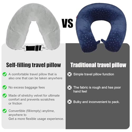 XIHIRCD Almohada de Viaje Rellenable con Ropa, Suave Almohada de Viaje Transformable Almohada para el Cuello Ampliable Almohada de Tela para Llevar para Viajar Coche Hogar Oficina Vuelo (Gris Oscuro)