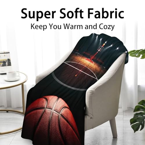 Mercuryelf Basketball Throw Blanket - Soft, Fuzzy & Warm - 40x50 Inches Flannel Blankets for Travel, Office - Black Sports Throws Gift for Boys, Girls