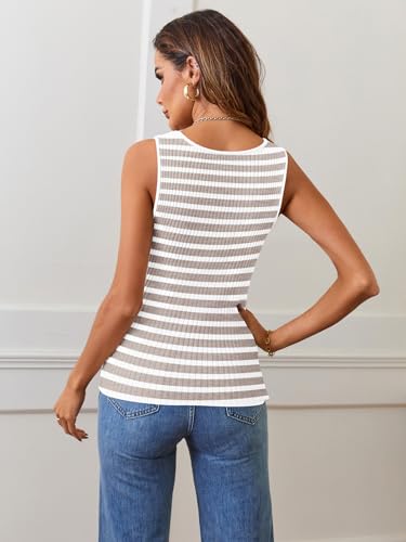 Image of MEROKEETY Women's Summer Square Neck Tank Tops | Sleeveless, Ribbed Knit, Striped Pattern, Slim Fit, Stretchy Soft Sweater Vest Casual Work Outfits