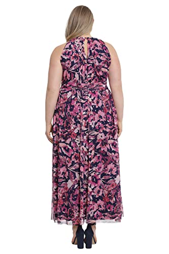 Image of London Times Women's London Times Mesh Halter Maxi Dress with Ruched Waistband Flowy Bohemian Beach Dresses