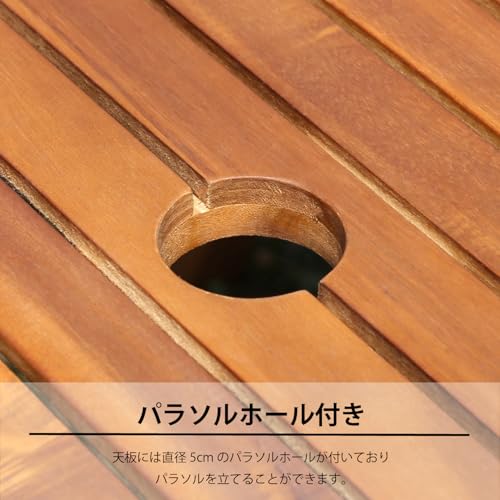 不二貿易 ガーデンテーブルセット 4人用 屋外 折りたたみ式 バタフライテーブル1台 チェア4脚 5点セット 木製 パラソルホール付き 85542 8枚目