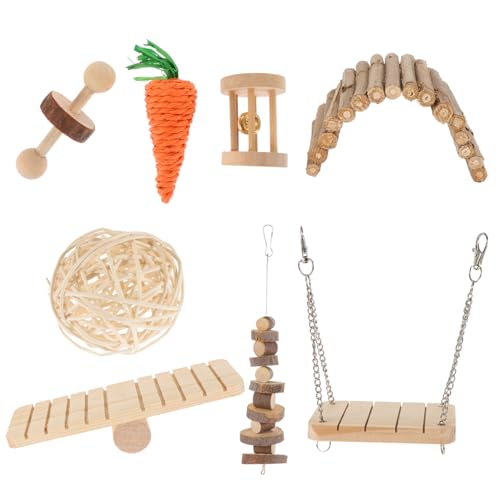 WEKAMOS ハムスター用木製クライミングおもちゃ 小型ペットケージ玩具 ブランコシーソー付き 運動促進 木材使用 耐久性