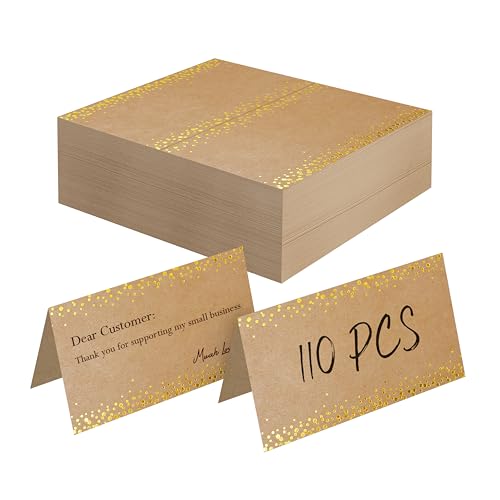 Gethelud 110 PCS Kraft Place Cards, Gold Foil Design Small Blank Tent Cards Delicate Seating Cards Rustic Name Cards Escort Cards for Wedding, Table, Dinner Parties, Receptions (2” x 3.5”)