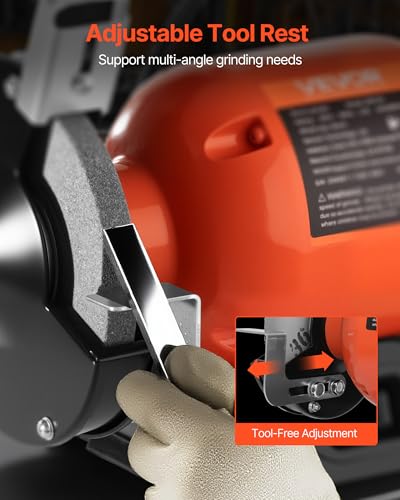 Image of VEVOR Bench Grinder, 6-inch Single Speed Bench Grinder, 3450RPM High-Speed Table Grinders with 250W 2.1A 1 /3Hp Induction Motor, 36 /60-Grit Grinding Wheels & LED Work Light for Fast Sharpening Grinding