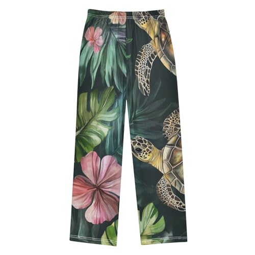 Turtle Tropical Leaves Boys Long Pants Soft Trousers Elastic Waist Kids Lounge Bottoms with Pockets S-XL2