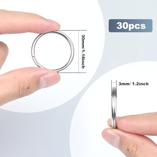 HUSAIHU 30Pcs Key Ring Hoops (30mm), Round Silver Key Rings, Stainless Steel Split Rings - Image 2