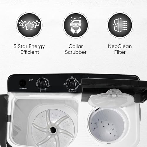 Image of SHARP 7 kg, 5 star with E-Spin Pulsator,Semi-Automatic Top Loading Washing Machine, 1300 RPM (ES-SD70NB-FB, Black, Pure Wave)