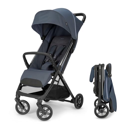 Image of Inglesina Quid Stroller, Astral Blue - Compact Reclining Travel Stroller for Baby & Toddler 0-55 lbs, One Hand fold, Airplane Overhead, Lightweight, Foldable, XL UPF 50+ Canopy