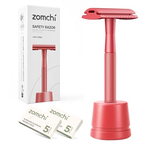ZOMCHI Double Edge Safety Razor Kit for Men &amp; Women, Stand,Light Coral