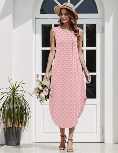 Image of Zeagoo Women Floral Summer Casual Beach Printed Tank Dress with Pockets Pleated Front Long Dress