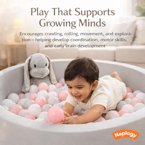 Image of Baby Toys Foam Ball Pit, Baby Toy for Kids Playing Items Indoor, Baby Boy Toys & Baby Play Area Indoor Setup, 90 x 90 x 30 cm Soft Ball Pool for Kids, Happy Grey, Balls Not Included