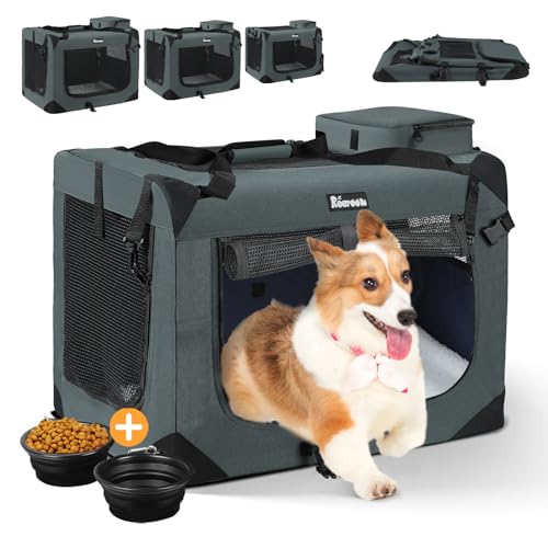Reerooh Hundebox XL 81x 58 x 58cm, Faltbar Hundetransportbox Inkl.Hundenapf, Tragbare Hundetasche für Reisen, Hunde und Katzen Auto Haustiertransportbox