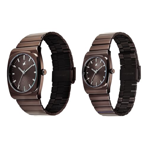 Image of Fastrack Mixmatched 5.0 Quartz Analog with Brown Dial Brown Stainless Steel Strap Watch for Couple - 3819268060QM03