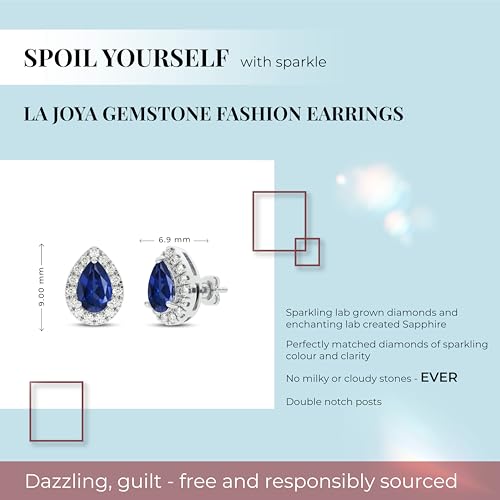 Lab Created Sapphire and Lab Grown Diamond Halo Stud Earrings for Women | 10K Solid White Gold Earrings | Multiple Shapes and Weights to Choose From3