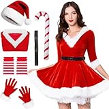 Antsparty Weihnachtsmann Kostüm Damen Set Mit Hut, Handschuhe, Socken - Frauen Nikolaus Weihnachts Cosplay Kleid für Weihnachtsfeier