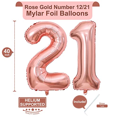 Image of 40 Inch Rose Gold 21 Number Balloons Giant Jumbo Huge 12 or 21 Foil Mylar Helium Number Digital Balloons Rose Gold Birthday Mylar Digital Balloons 12th 21st Birthday Anniversary Events Party