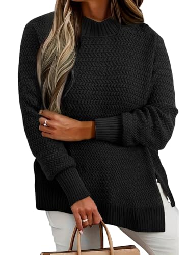 Eytino Womens Plus Size Sweater Long Sleeve Crewneck Knit Side Slit 2025 Fall Fashion Pullover Tops(1X-5X)