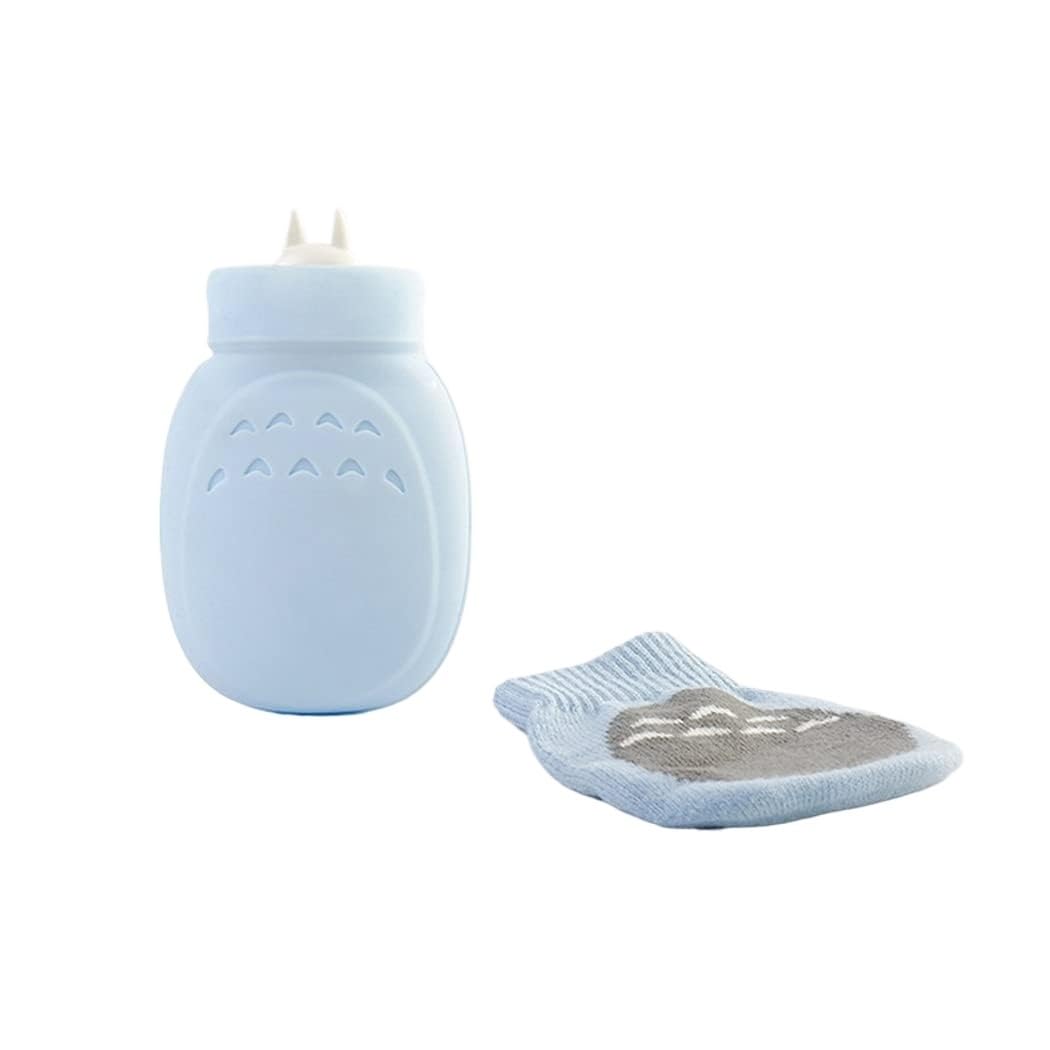 Bolsa de agua caliente Botella de agua caliente del silicón 1000ml con la cubierta hecha punto multicolora(Blue)