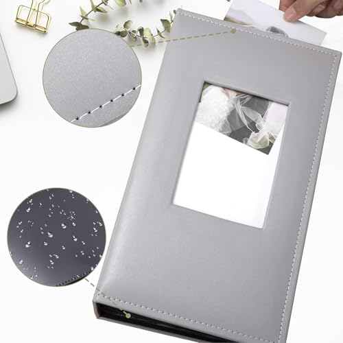 Fotoalbum 10x15 Einsteckalbum 300 Fotos Groß Kapazität Fotoalben Klein Mini Leder Album Fotobücher für Hochzeit Urlaub Jubiläum Weihnachten Geburtstag Grau