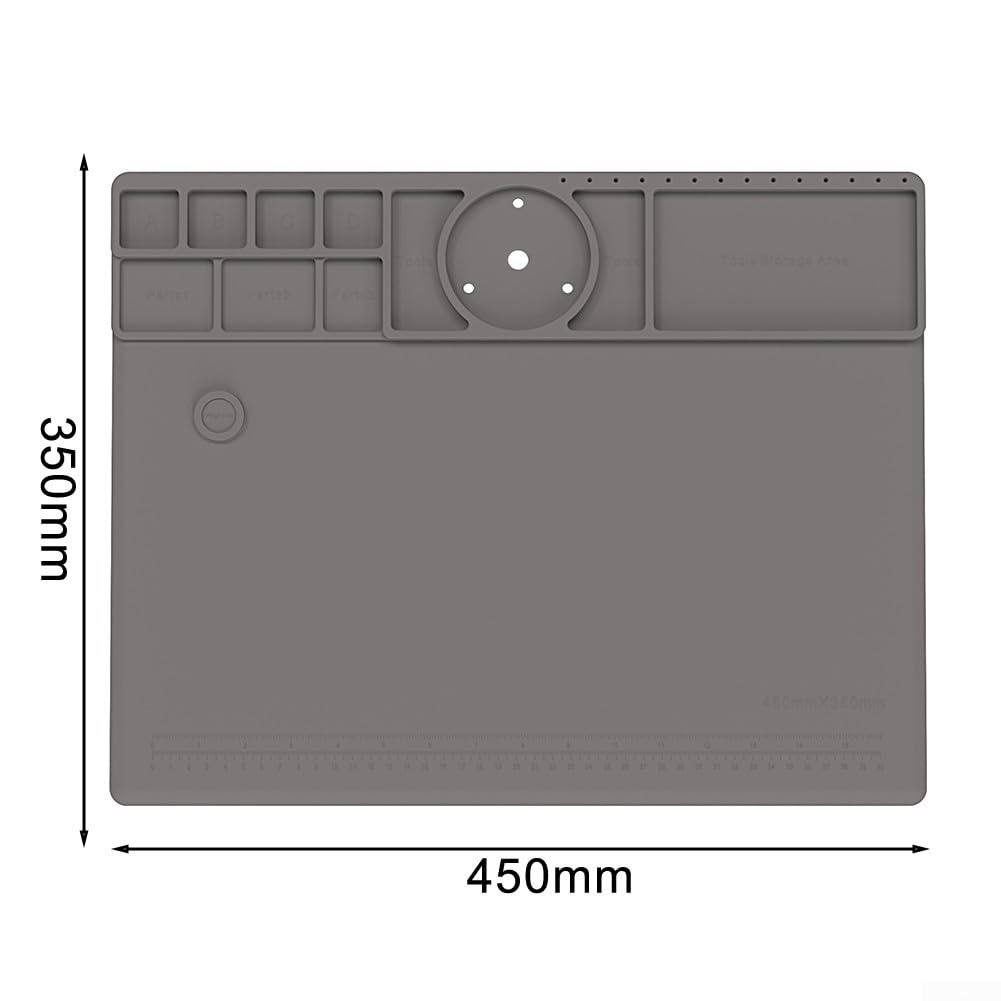 Widerstandsfähige Silikon-Lötmatte 45x35 cm, hitzebeständige Arbeitsunterlage für Elektronik-Reparatur, Lötstation & DIY, rutschfestes Reparaturkissen TE-711 Grau