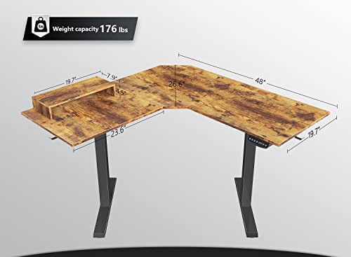 Fezibo Dual Motor L Shaped Electric Standing Desk, 48 Inches Stand Up Corner Desk, Home Office Sit Stand Desk With Rustic Brown Top And Black Frame #TOP2
