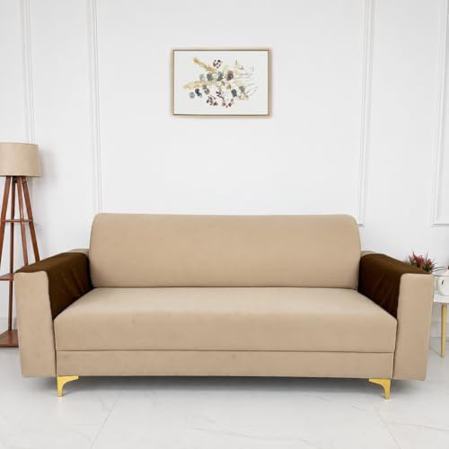 Image of Homerz Premium 'Surya Series' Sofa Cover | Stylish Sofa Protector | Net Fabric | Anti-Stain & Washable Slip Cover Exact Size Antislip (New Jerry Brown, 2 Pc Armrest, Armrest)