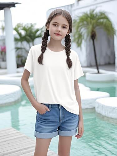 Image of Girls Short Sleeve Tee Shirts Kids Summer Crewneck Tops 5-14 Years