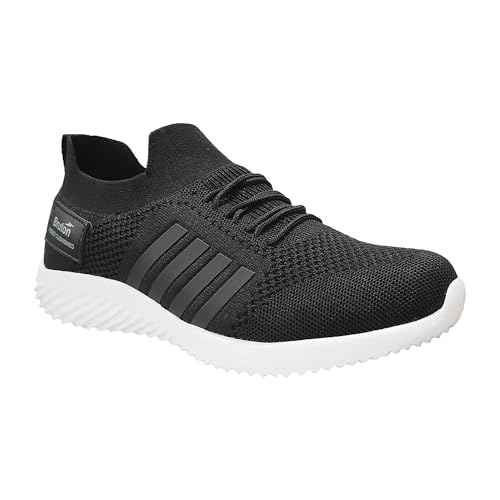Image of BRUTON Men's Running Shoes | Lightweight Sports Shoes for Walking, Gym, Training Breathable Mesh Lace-Up Sneakers | Black