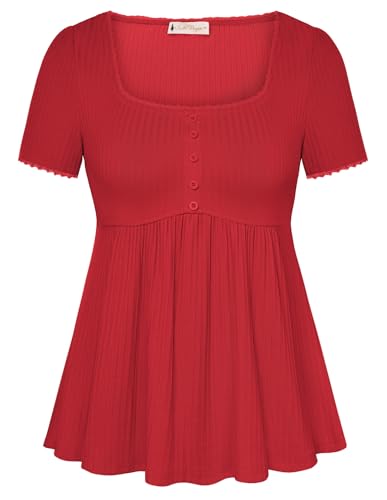 Image of Belle Poque Women's Summer Cute Tops Short Sleeve Babydoll Peplum Top 2026 Square Neck Casual Shirts Teen Top Tee