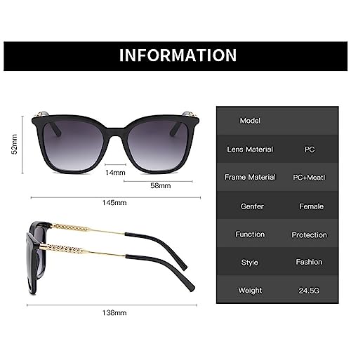 Women Sunglasses Vintage Cat Eye Lady Gradient Sun Glasses Female Driving Eyewear UV400,Black Grey,One size2