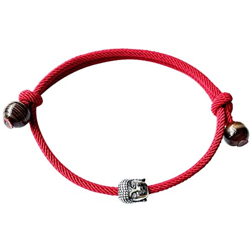 Bracelet bouddha rieur en argent 925 et cordon rouge porte-bonheur ajustable pour femme et homme