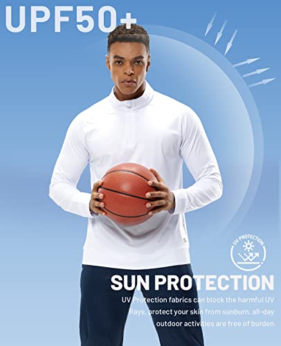 Mier Men's Quarter Zip Pullover Upf 50+ Long Sleeve Golf Hiking Running Athletic Shirts, Lightweight Brushed Back Fleece (White, Large) #TOP3