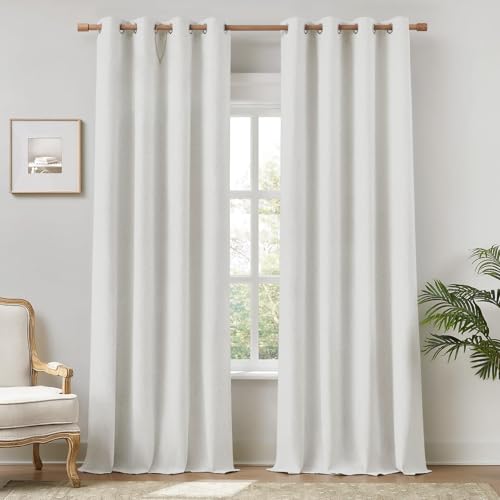 Image of HOMEIDEAS 100% Blackout Ivory Cream Linen Curtains 52W x 96L 2 Panels