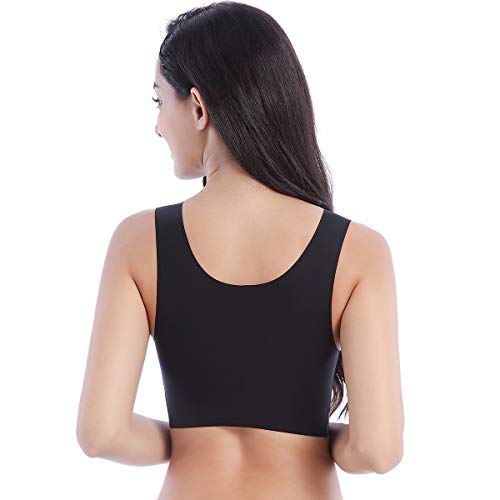 Feoya Women’s Wirefree Sleep Bra Plus Size Soft Yoga Bra Wire-Free Seamless Sport Bra Stretch Thin Everyday Bra With Removable Pads Push Up Sleeping Bra Black #TOP1