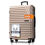 Hartschalenkoffer XL Groß - 100L Volumen erweiterbar auf 117L - 158cm Gurtmaß - 8 Rollen 360° drehbar - Leichter Koffer mit TSA Schloss & Teleskopgestänge - Reisekoffer mit Rollen (champagner, XL)