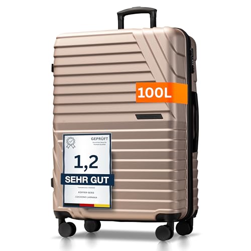 Hartschalenkoffer XL Groß - 100L Volumen erweiterbar auf 117L - 158cm Gurtmaß - 8 Rollen 360° drehbar - Leichter Koffer mit TSA Schloss & Teleskopgestänge - Reisekoffer mit Rollen (champagner, XL)