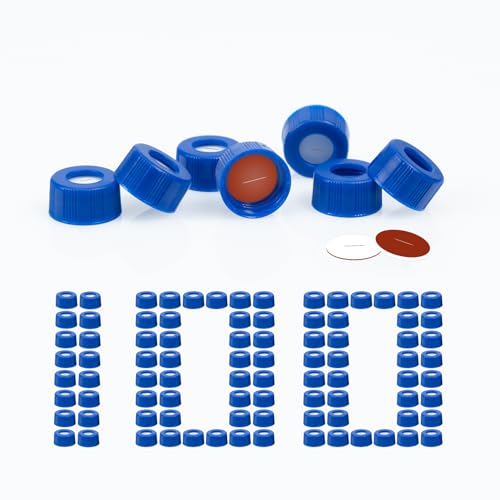 Bouchons bleus préfendus 9-425 PEKYBIO avec septa rouge PTFE silicone blanc lot de 100