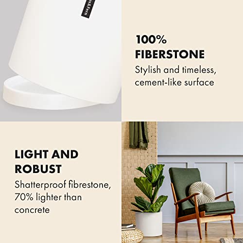 Fox & Fern 12 Inch Plant Pot, 12 Inch Pots For Plants, White Planters For Indoor Plants - Fits Mid Century Modern Plant Stand - Drainage Plug And Saucer - Fiberstone - Matte White - 12 Inch Planter #TOP2