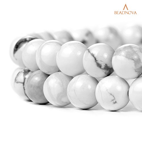 Image of BEADNOVA Natural White Howlite Beads Natural Crystal Beads Stone Gemstone Round Loose Energy Healing Beads with Free Crystal Stretch Cord for Jewelry Making (8mm, 45-48pcs)