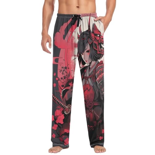 Men’s Pajama Pants Anime Samurai Woman Lounge Pants with Pockets Drawstring Elastic Band S4